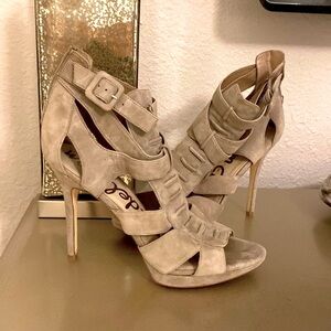 Sam Edelman Gray Suede Open-Toe Emlyn Heel